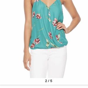 Parker New York Harlow Wrap Front Halter Top in the "Teal Magnolia" print